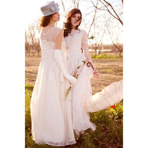 VTG 50s Wedding DRESS Emma Domb Hollywood Starlet Romantic Empire Waist Sz 8/10 - Picture 4 of 5